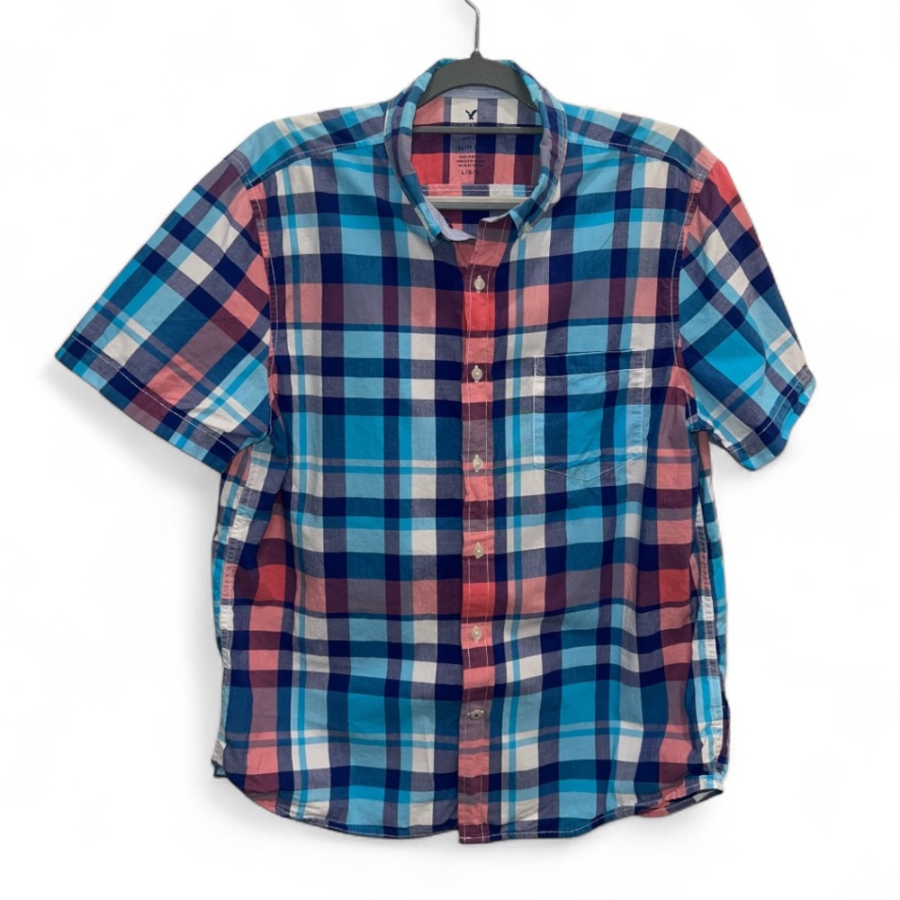 American Eagle Men’s Slim Button Down Shirt Short Sleeve Size Large